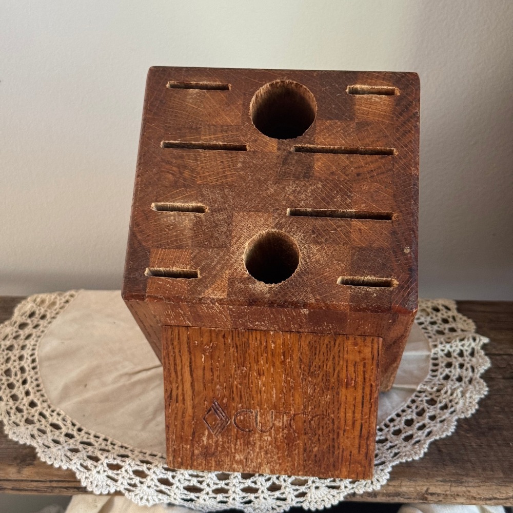Cutco Vintage Oak Wood Knife Block 10 Slot Kitchen Cutlery Storage Organizer